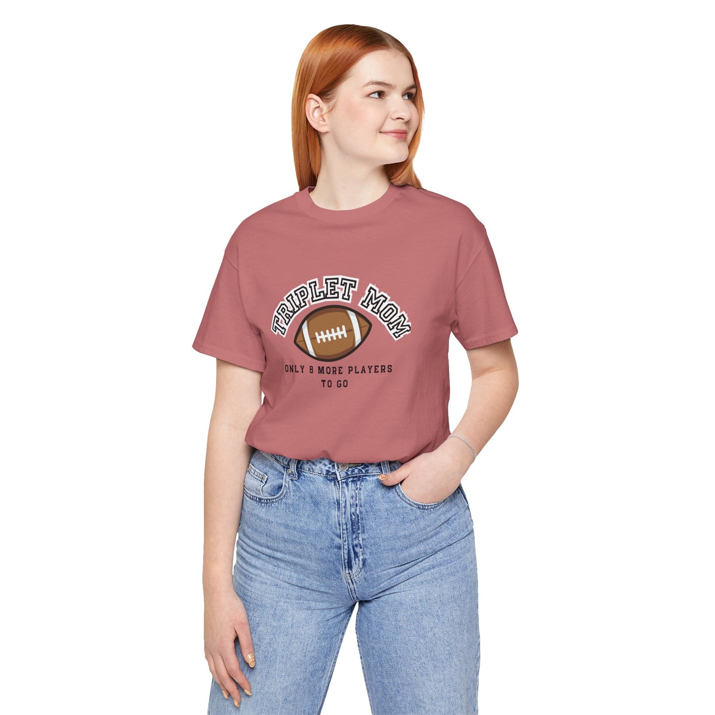 Triplet Mom Football T-Shirt "Only 8 More Players to Go" – Cute Mom & Sports Tee