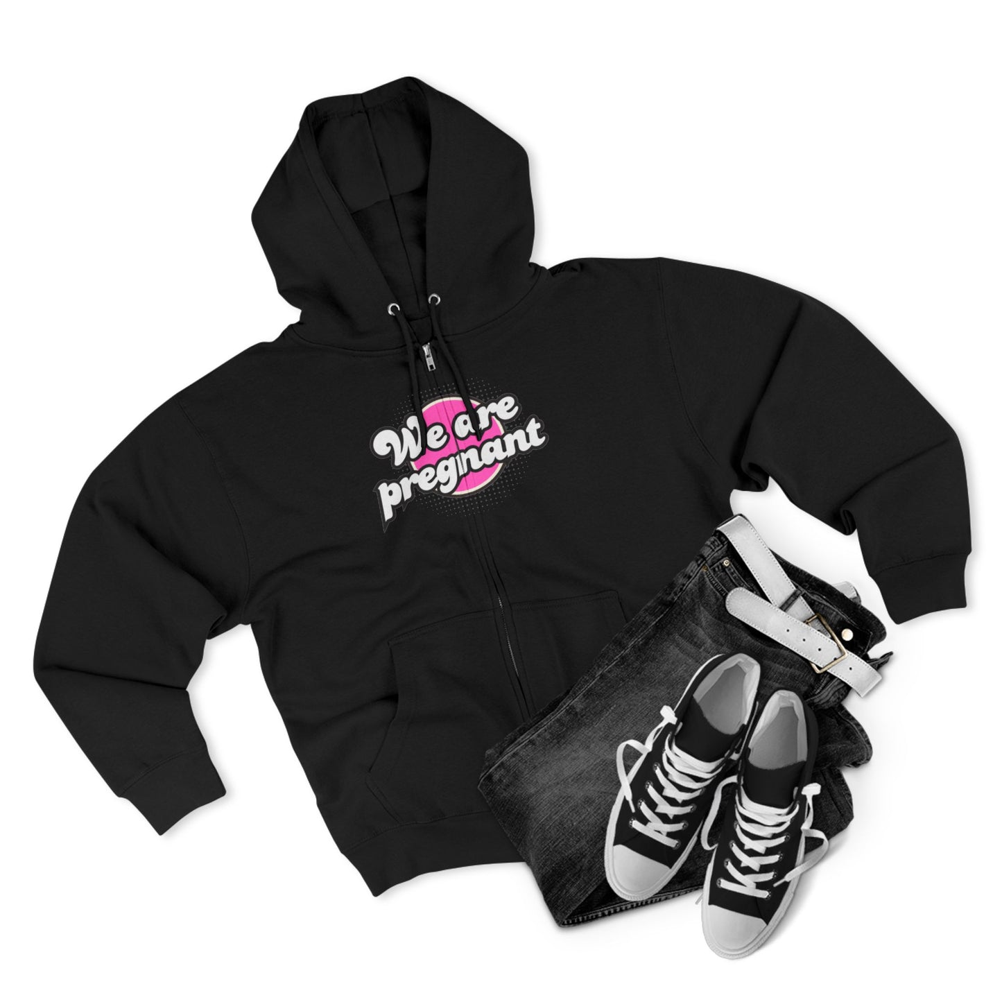 We Are Pregnant - Pink Unisex Zip Hoodie, Pregnancy Gift, Maternity Style, Expecting Parent Apparel, Baby Announcement Clothing