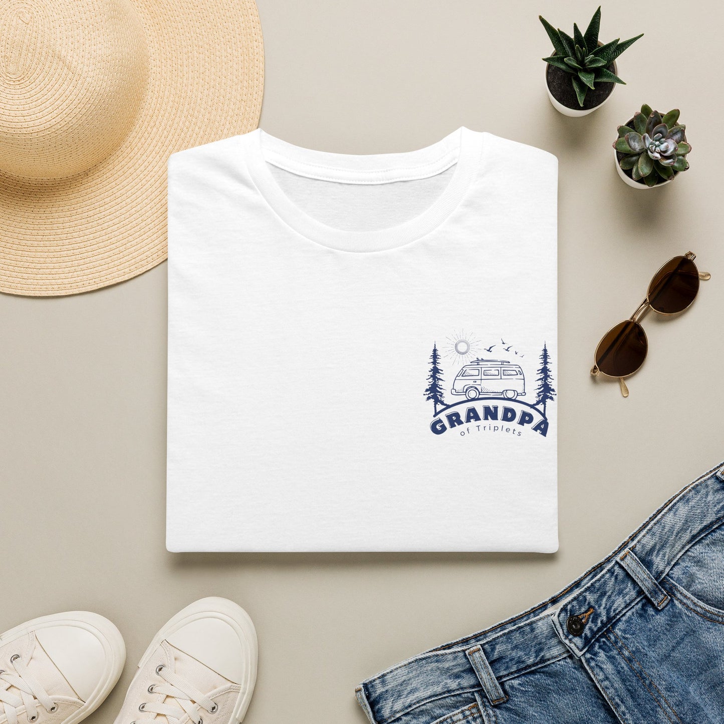 Grandpa of Triplets- Camper Graphic T-Shirt — front and Back Designs