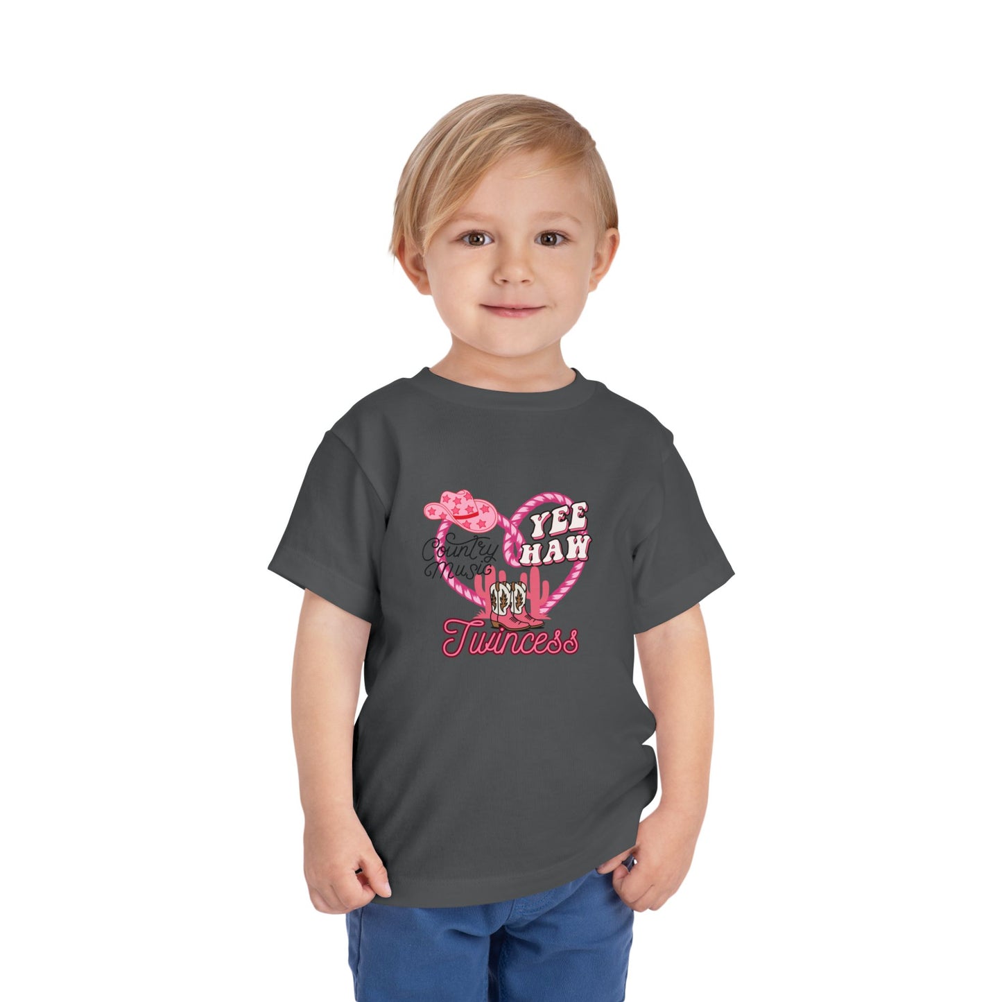 Twin Toddler Tee — 'Yee Haw Country Music Twincess' Pink Western Cowgirl Graphic