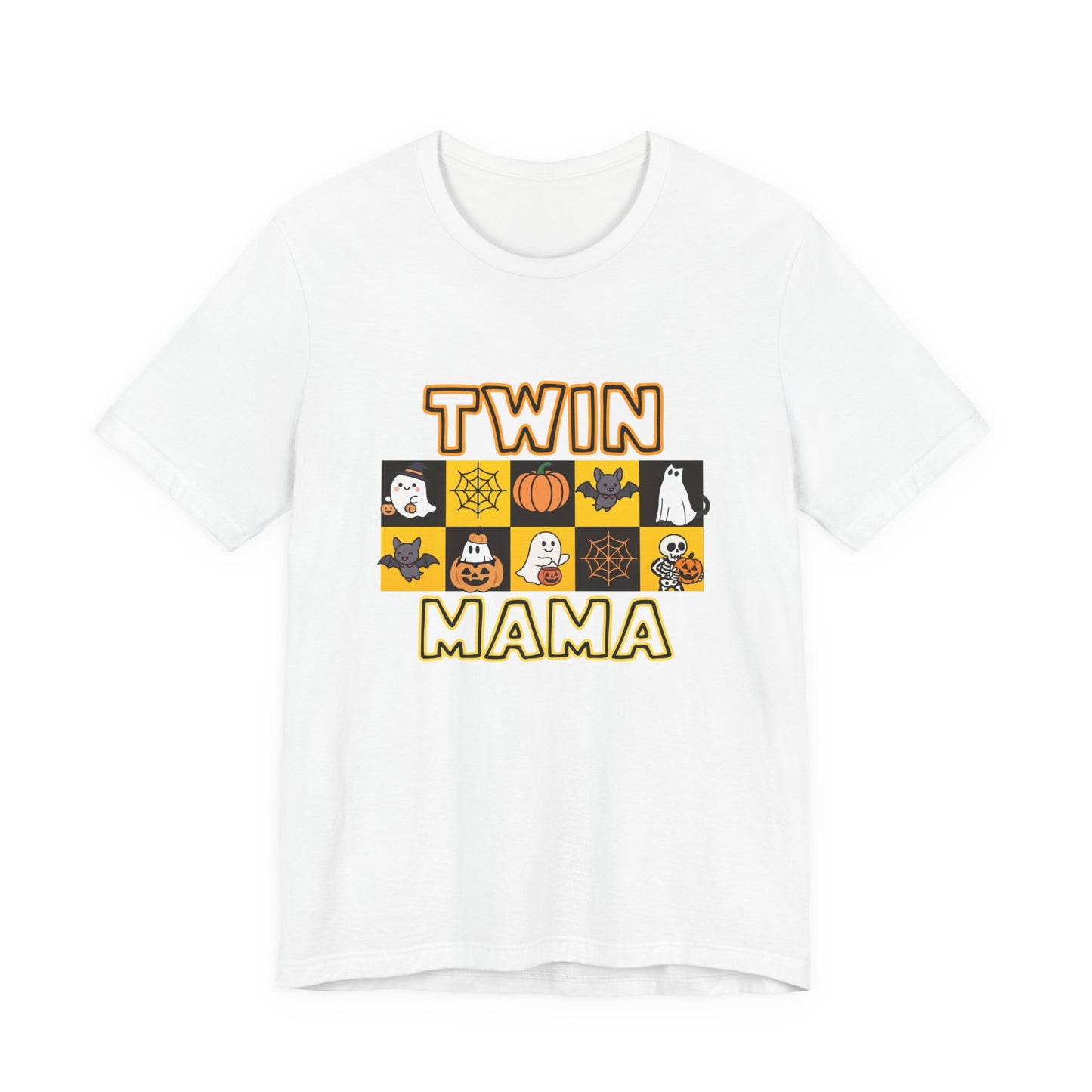 Twin Mama Halloween Tee – Cute Spooky Checkerboard Shirt for Twin Moms