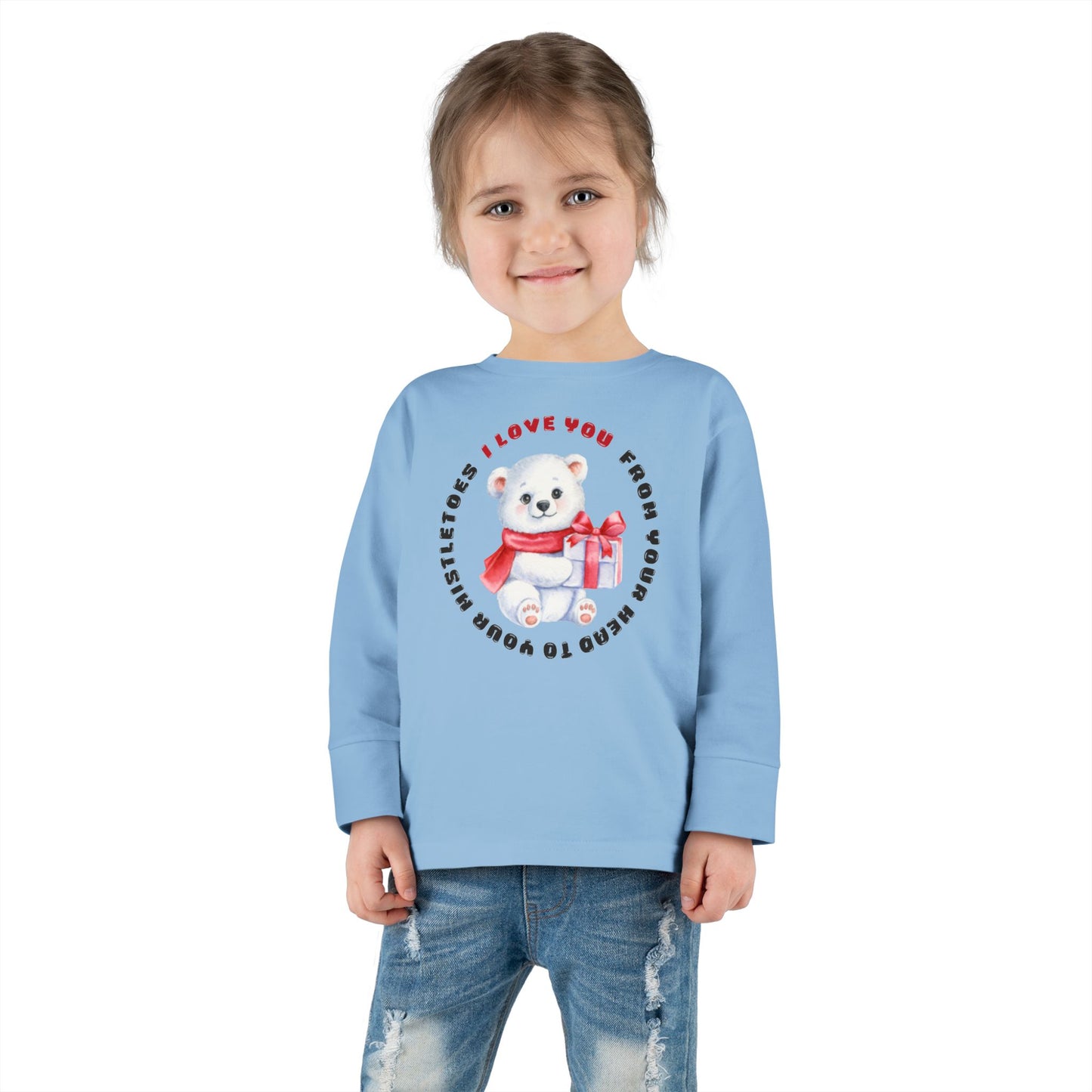 Toddler Long Sleeve Christmas Sweater  — 'I Love You from your head to your mistletoes' Polar Bear with Gift Decal