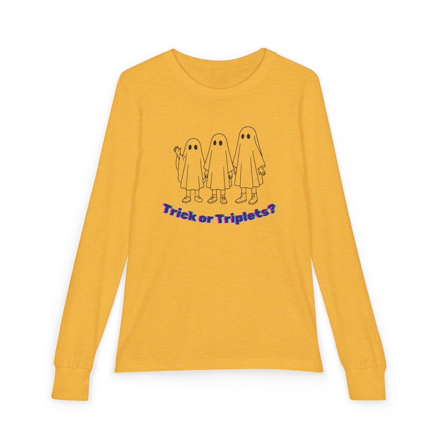 Youth Long Sleeve Tee — 'Trick or Triplets?' Ghosts Halloween Shirt