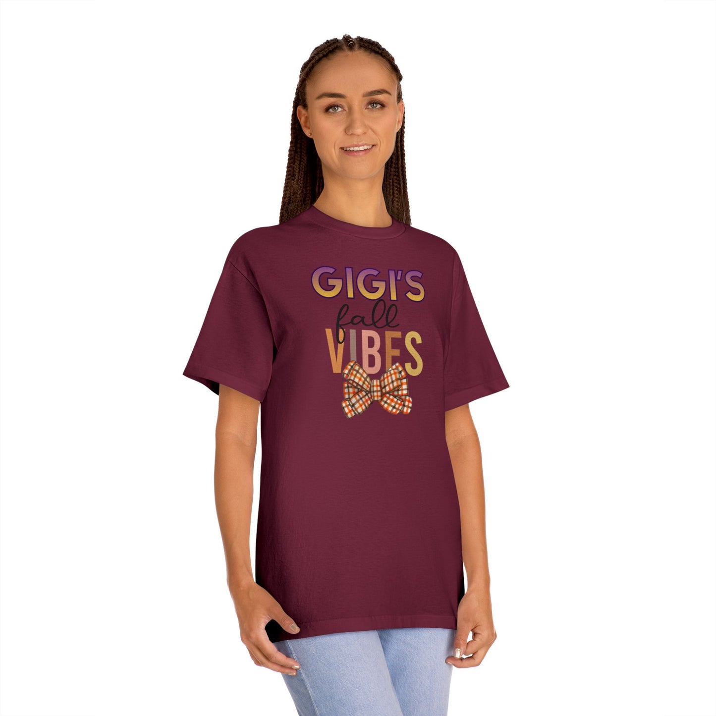 Gigi's Fall Vibes Tee — Plaid Bow Grandma Autumn Shirt