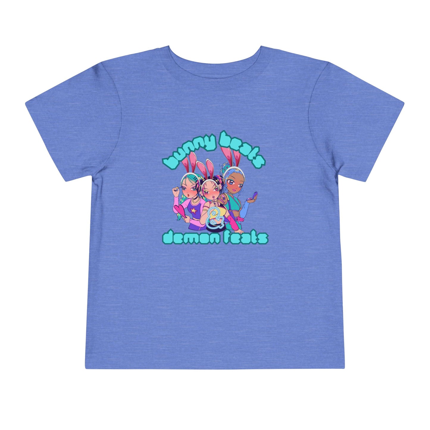 Kids 2-5 years K-Pop Anime Easter Tee - "bunny beats and demon feats" slogan