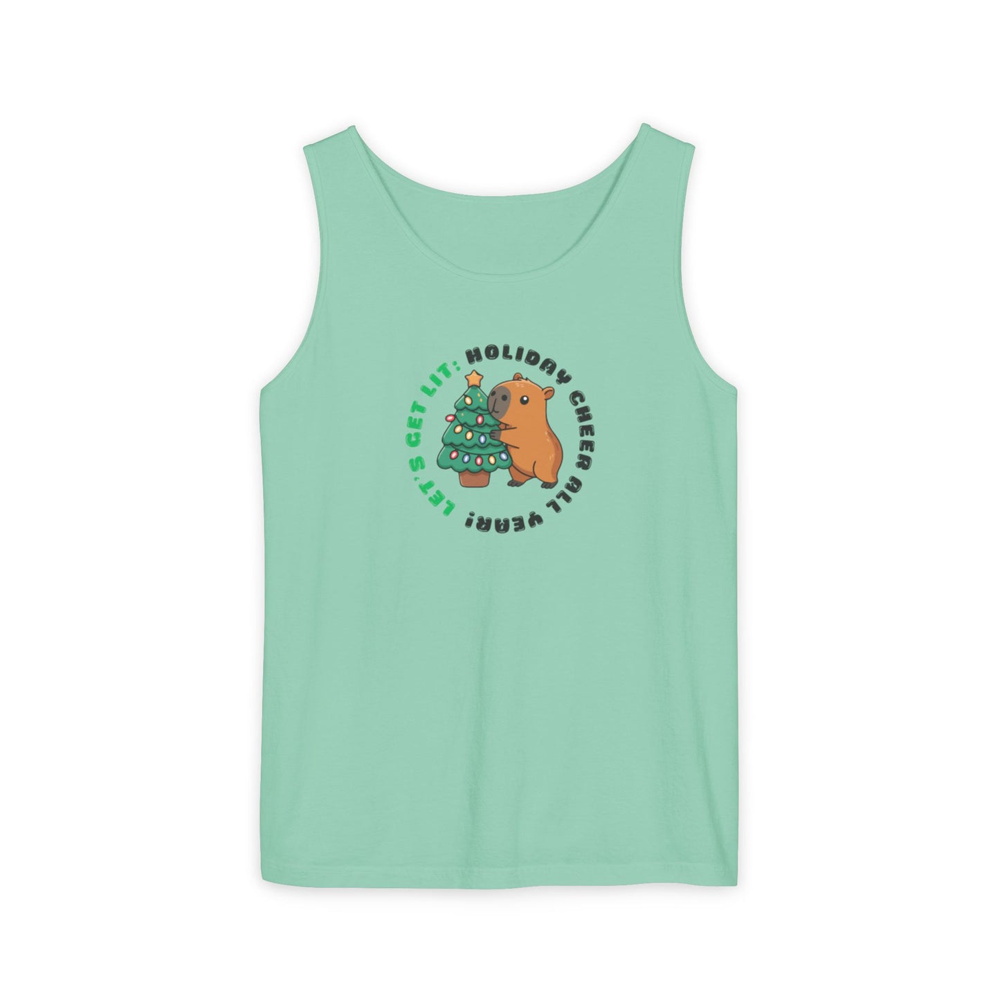 Unisex Holiday Cheer Tank Top — "Get Lit" Christmas Tree & Capybara Graphic