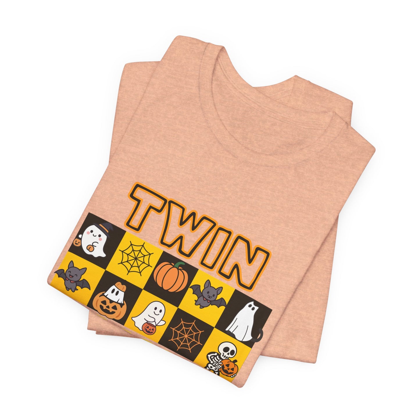 Twin Mama Halloween Tee – Cute Spooky Checkerboard Shirt for Twin Moms