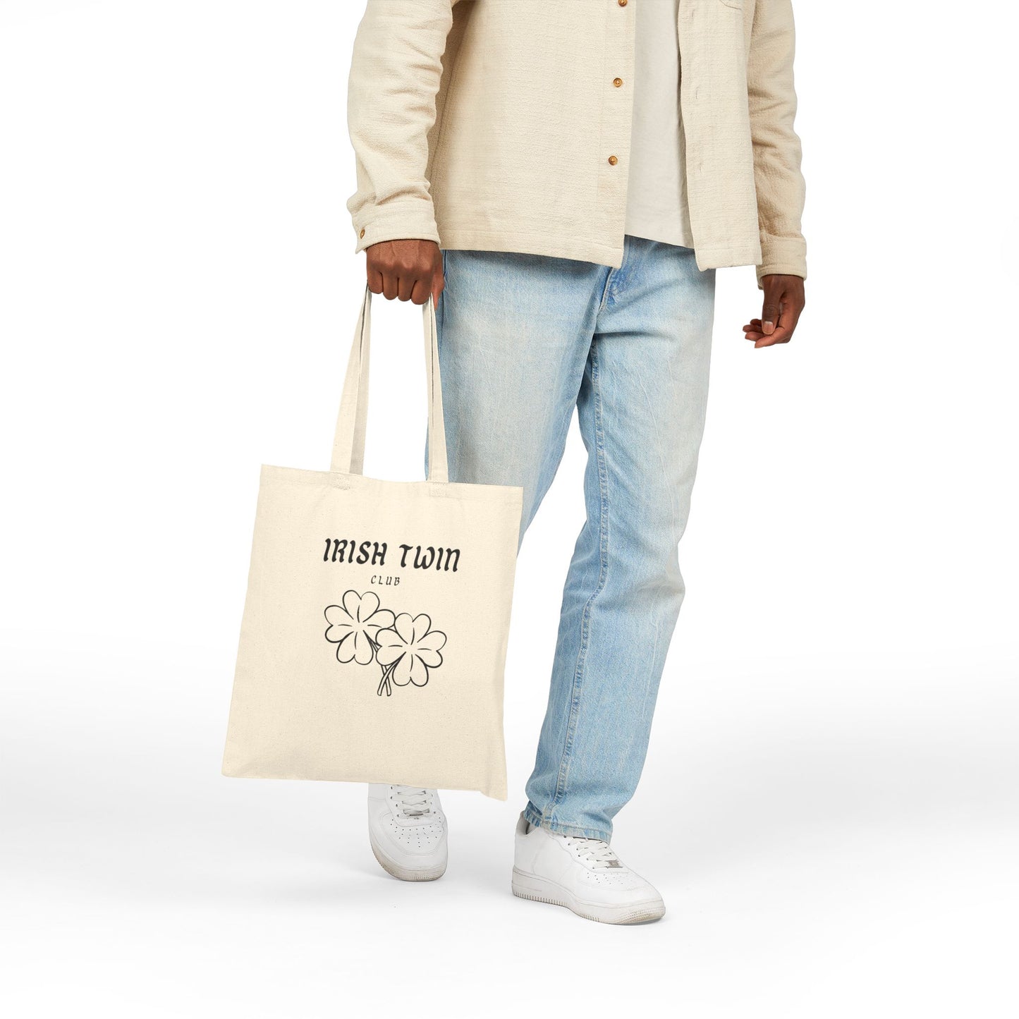 Tote Bag — "Irish Twin Club" Shamrock Cotton Canvas Tote