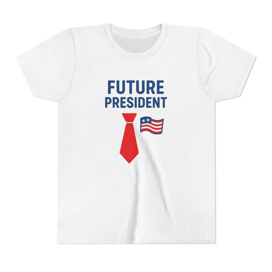 Youth Tee — "Future President" Patriotic Kids T-Shirt with Tie & Flag Design