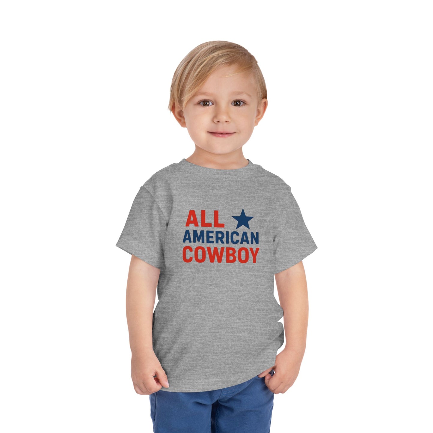 All American Cowboy Toddler Tee — Patriotic Kids Short Sleeve Shirt