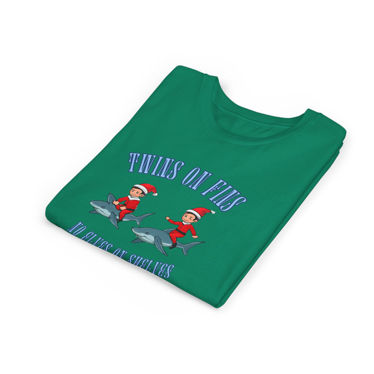 Twins on Fins- Shark Graphic Shirt- Elves on Shelves Parody