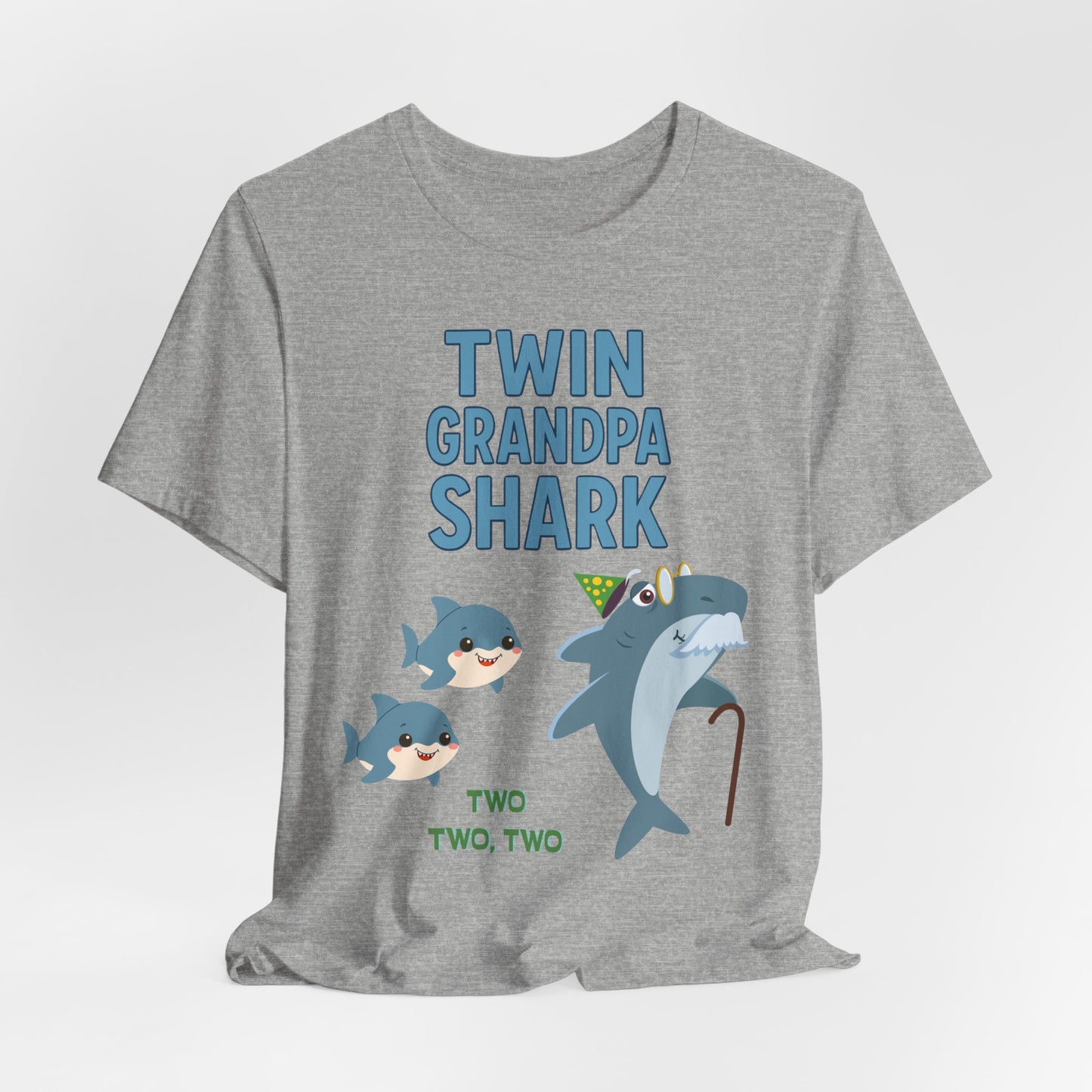 Twin Grandpa Shark T‑Shirt – Cute Grandpa & Twin Grandkids Family Tee