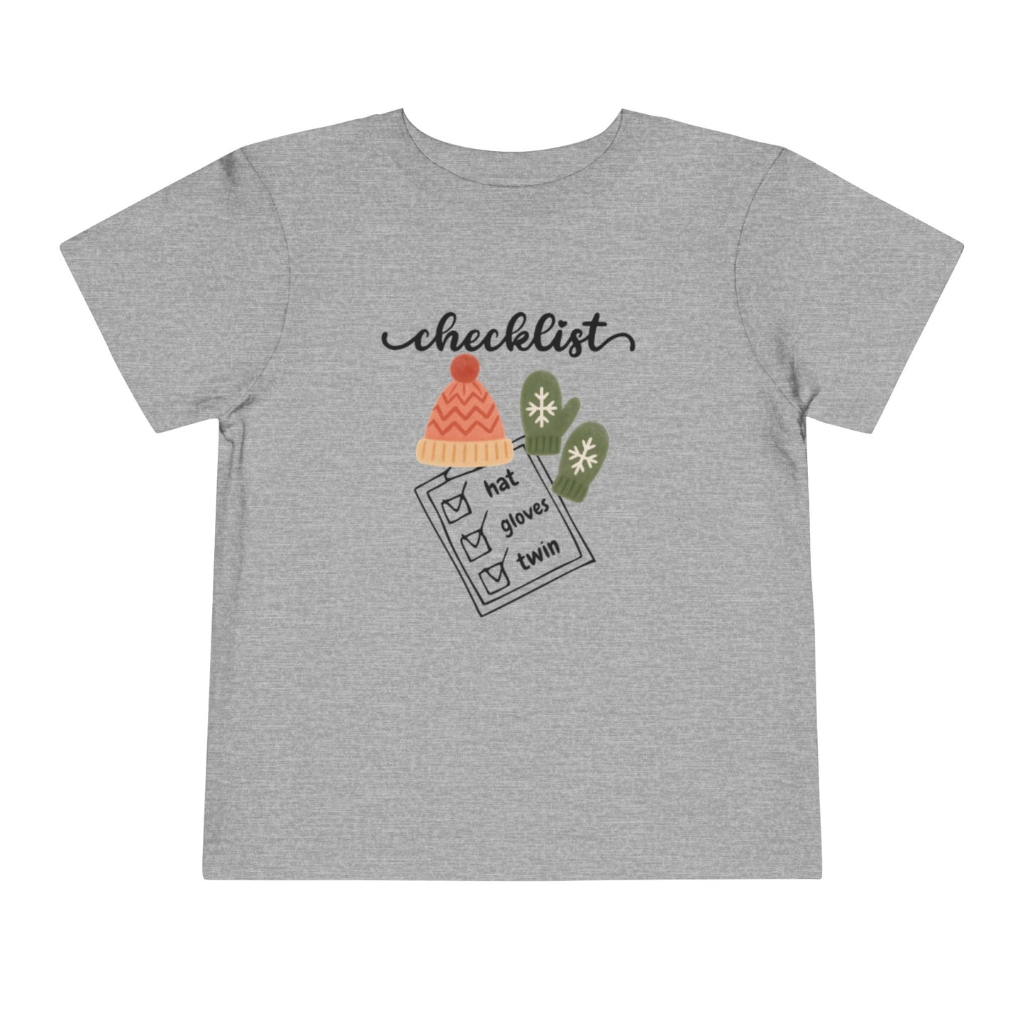 Toddler Tee - 'Twin Checklist' Winter Hat & Mittens Graphic