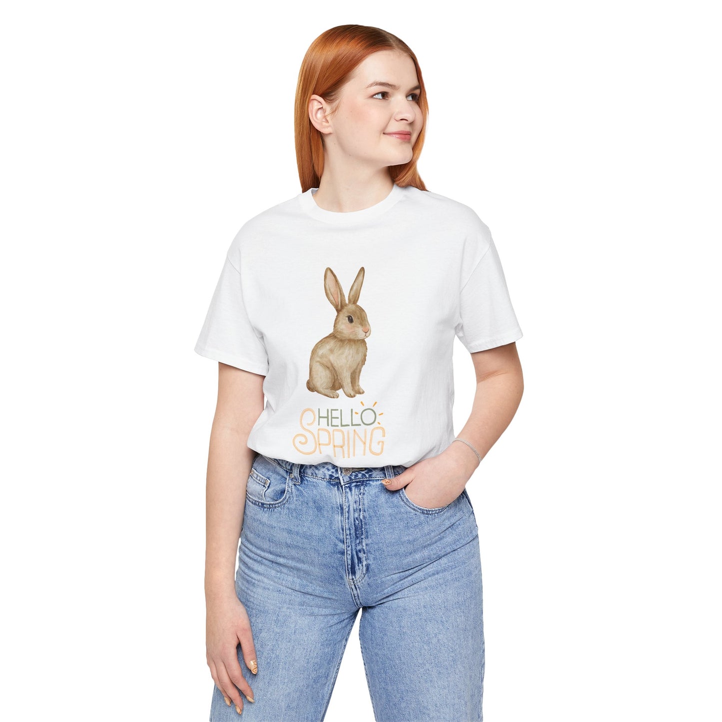 Hello Spring Bunny T-Shirt — Cute Watercolor Rabbit Spring Tee
