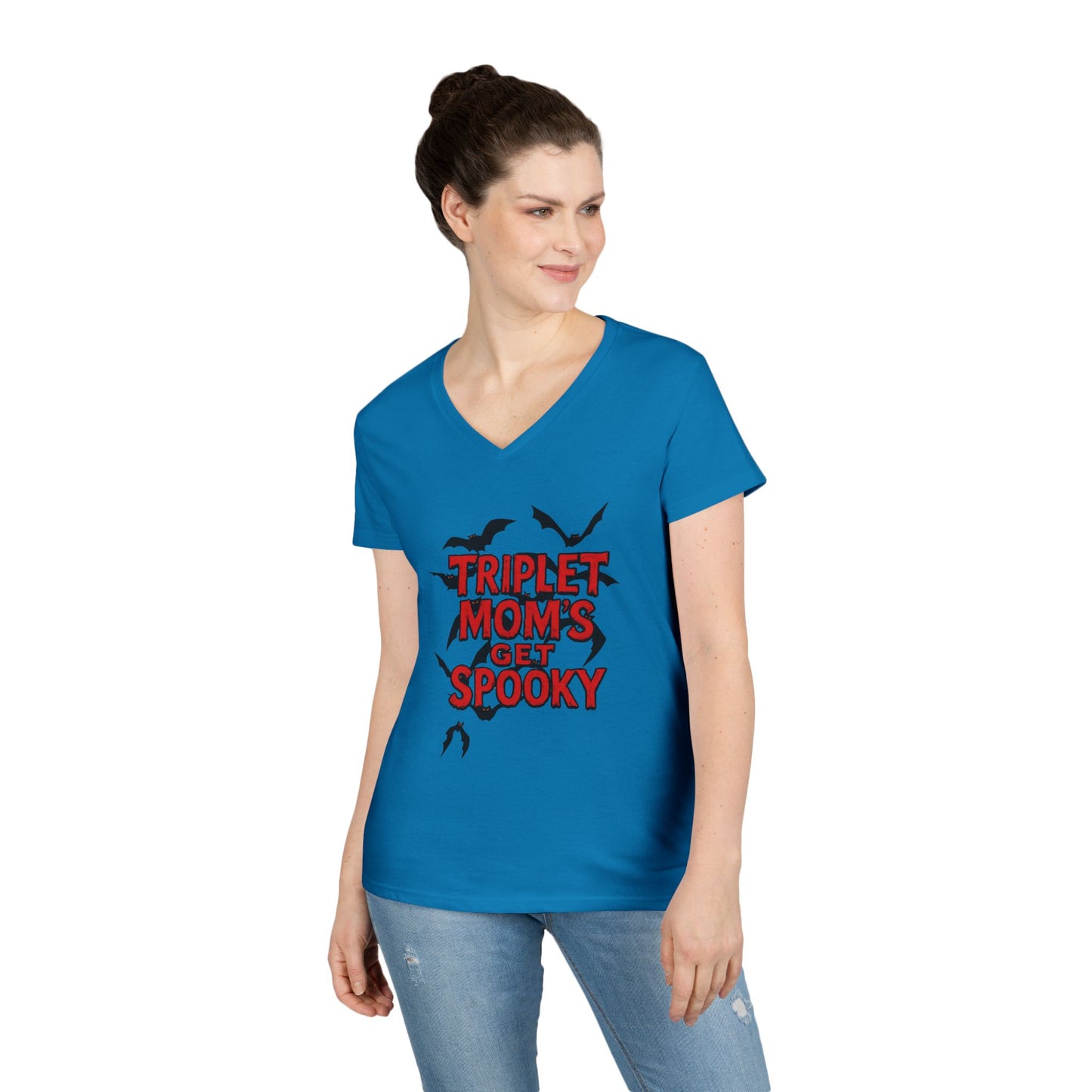 Triplet Moms Get Spooky V-Neck T-Shirt
