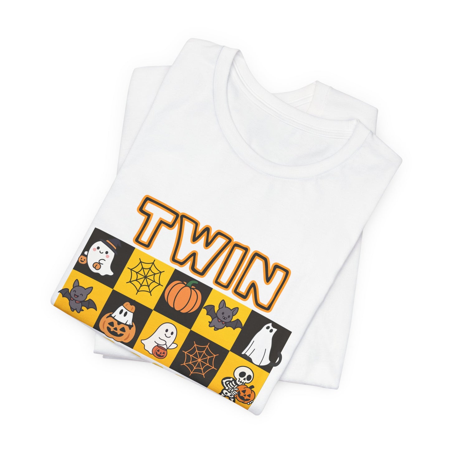 Twin Mama Halloween Tee – Cute Spooky Checkerboard Shirt for Twin Moms