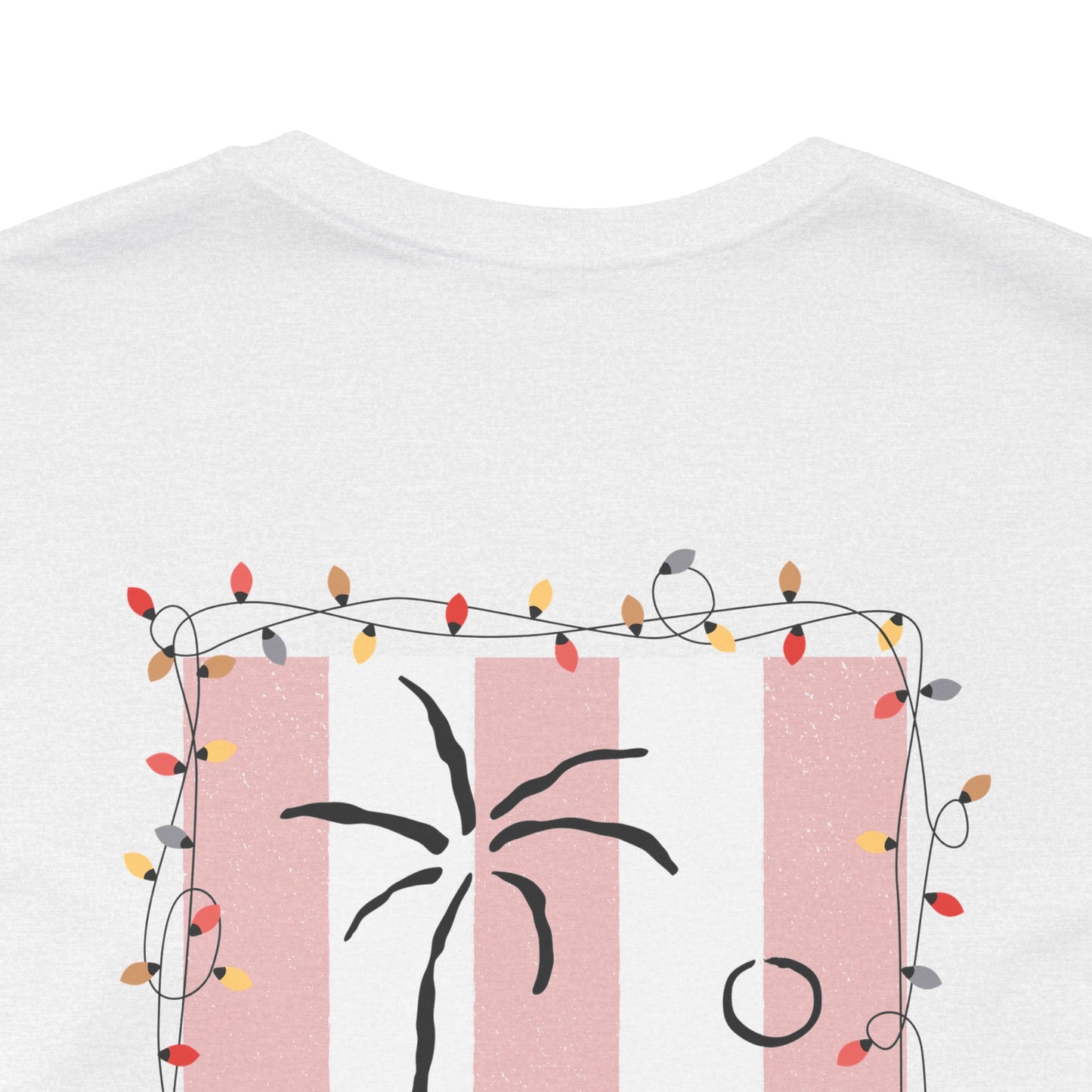 July Christmas Club — Tropical Palm & Holiday Lights Beach Shirt- FRONT AND BACK DESIGN