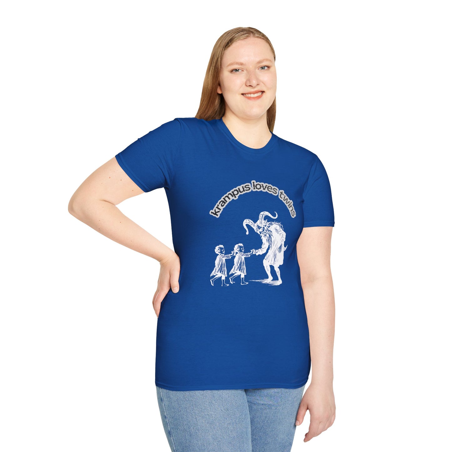 Krampus Loves Twins- Horror Theme Twin Parent Shirt — Funny Gothic Holiday Tee