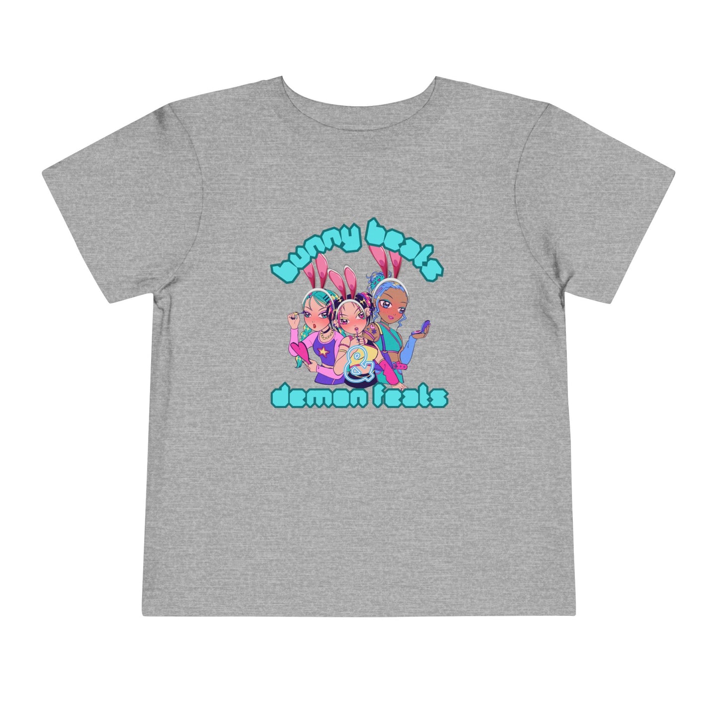 Kids 2-5 years K-Pop Anime Easter Tee - "bunny beats and demon feats" slogan