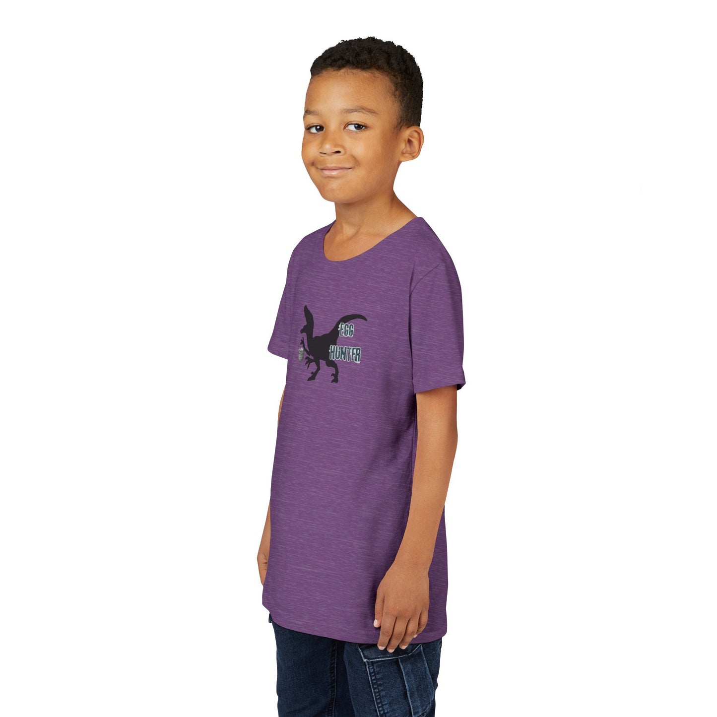 Kids T‑Shirt – 'Egg Hunter' Raptor Dinosaur Easter Tee
