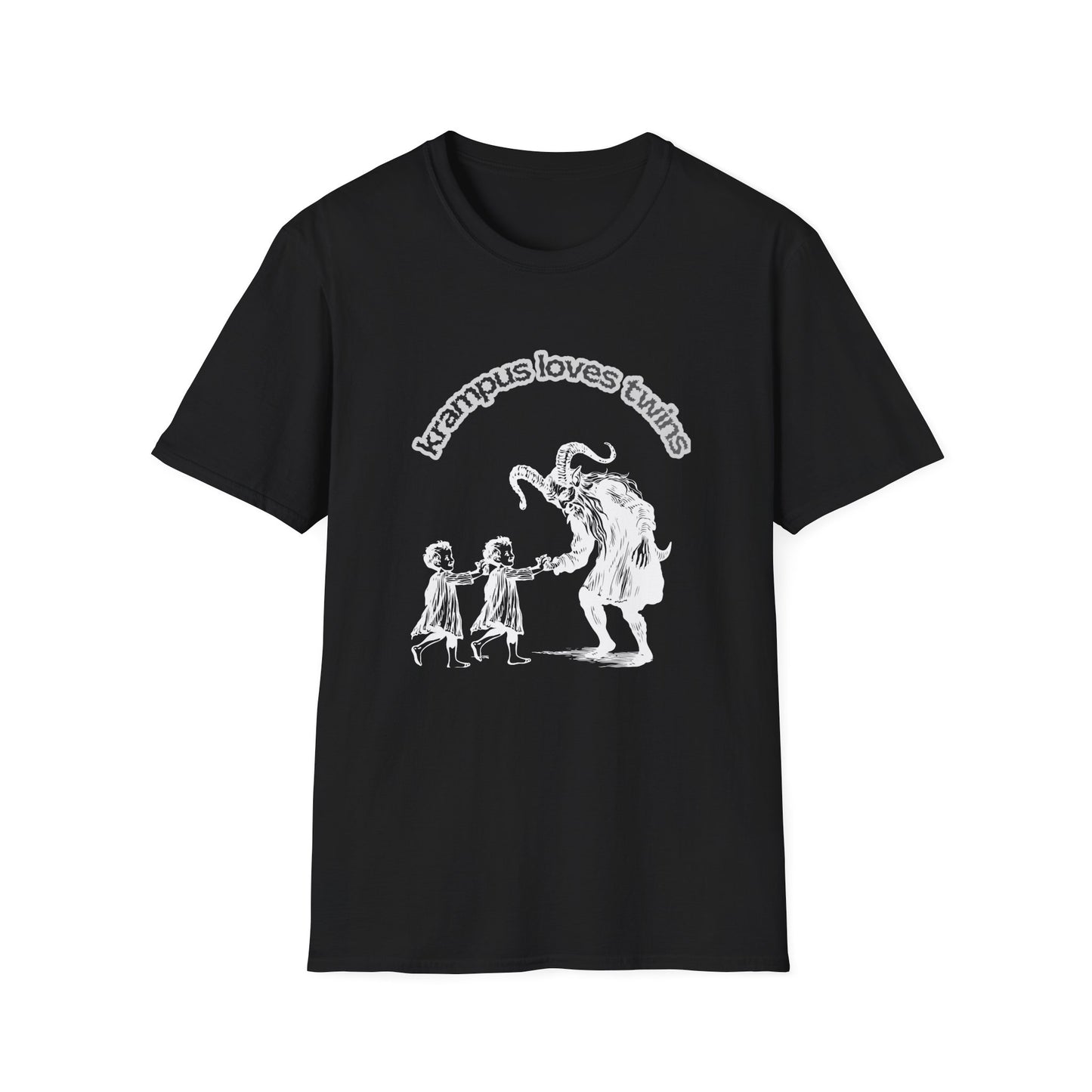 Krampus Loves Twins- Horror Theme Twin Parent Shirt — Funny Gothic Holiday Tee