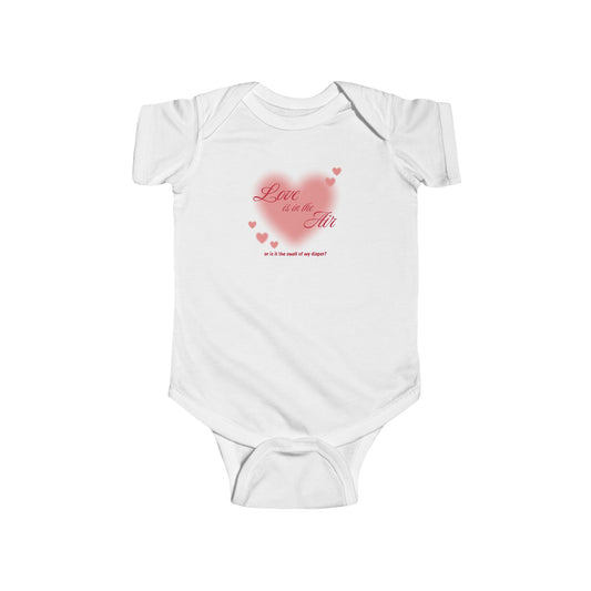 Valentines funny Infant Bodysuit – “Love is in the air, or is it the smell of my diaper?” Pink Heart unisex Baby Onesie