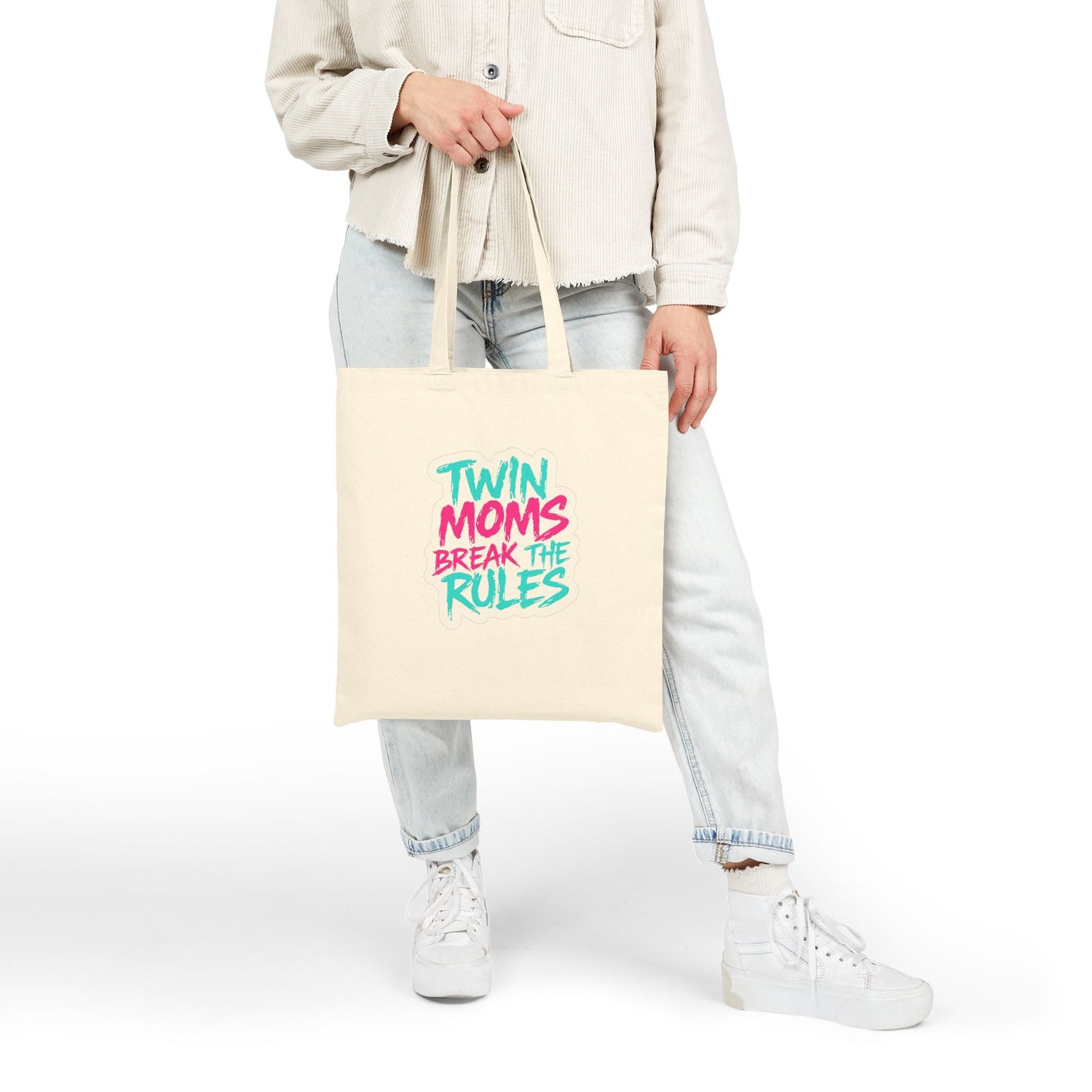 Twin Moms Break the Rules- Canvas Tote — Funny Mom Tote Bag for Twin Mothers