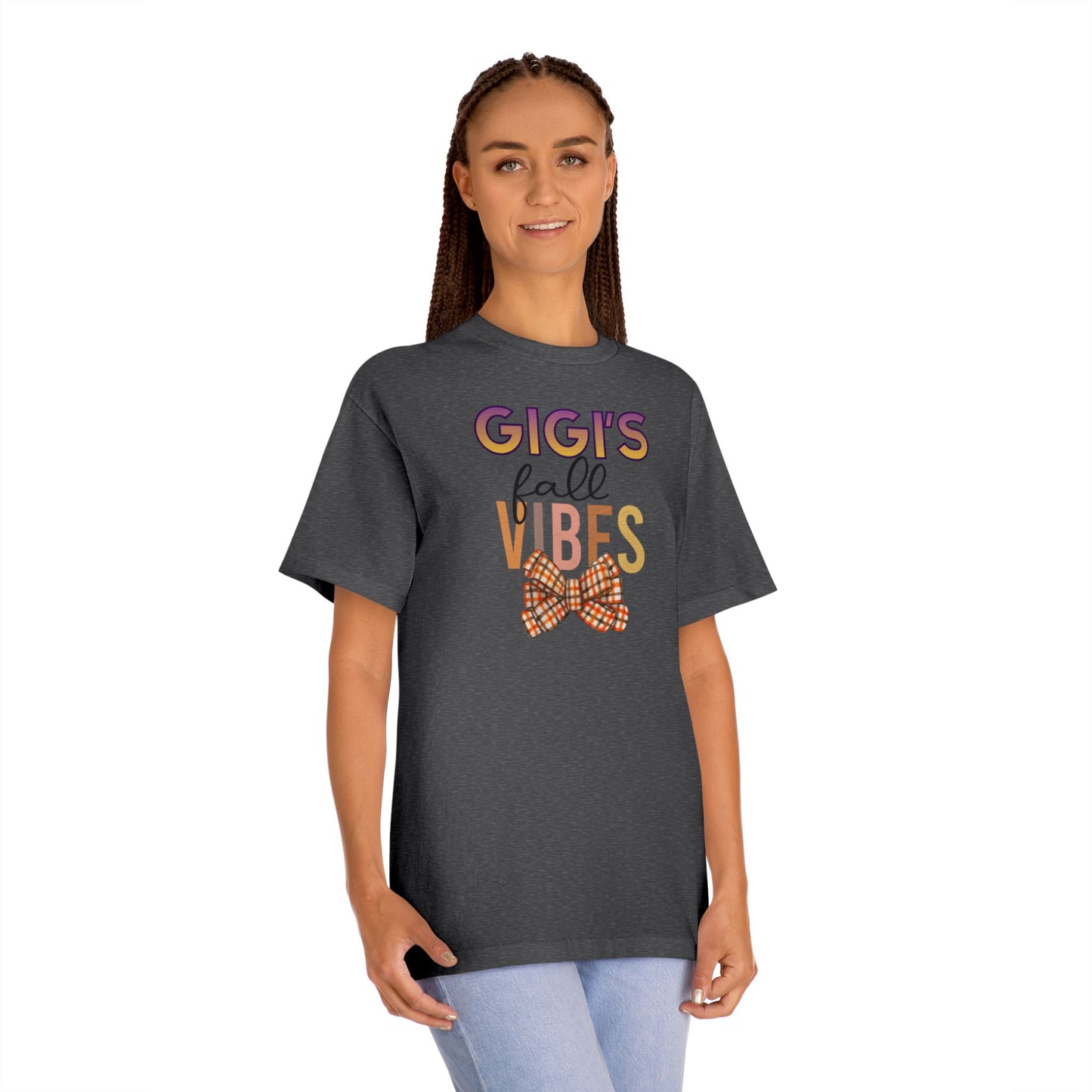 Gigi's Fall Vibes Tee — Plaid Bow Grandma Autumn Shirt