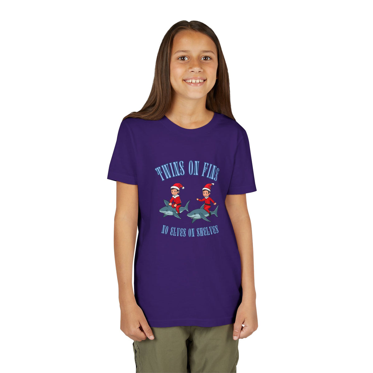 Twins on Fins- Shark Graphic Shirt- Elves on Shelves Parody