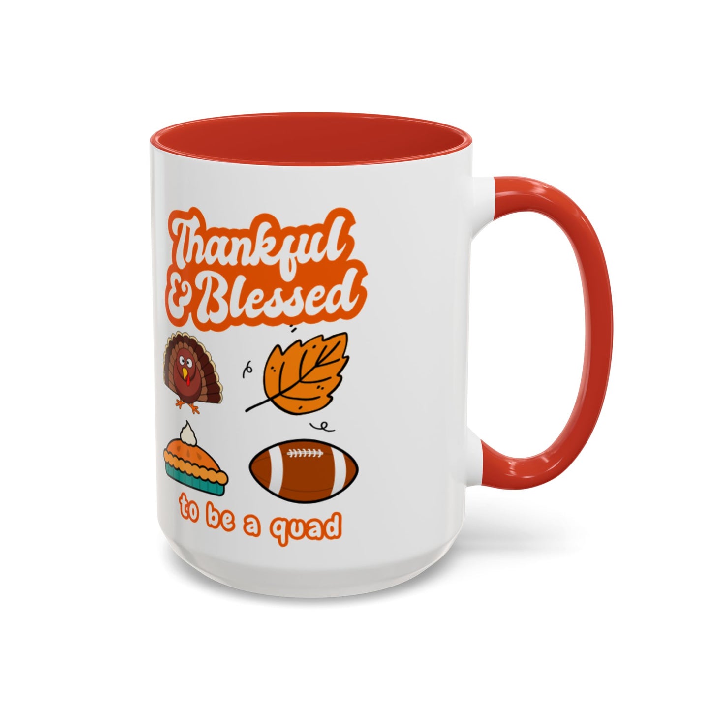 Thankful & Blessed Thanksgiving Coffee Mug — Cute Turkey, Pie & Football Accent Mug (11/15 oz)