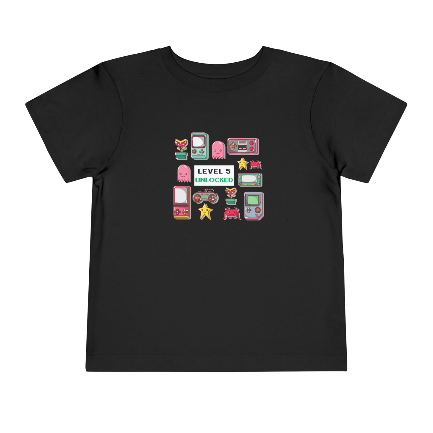 5th Birthday Tee — "Level 5 Unlocked" Retro Game Icons