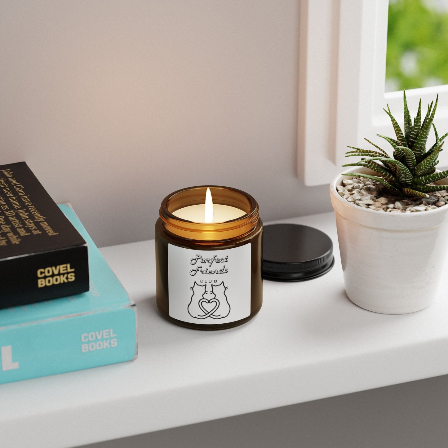 Purfect Friends Club- Soy Candle – Amber Jar, Cozy Floral Scent (Gift for Cat Lovers)