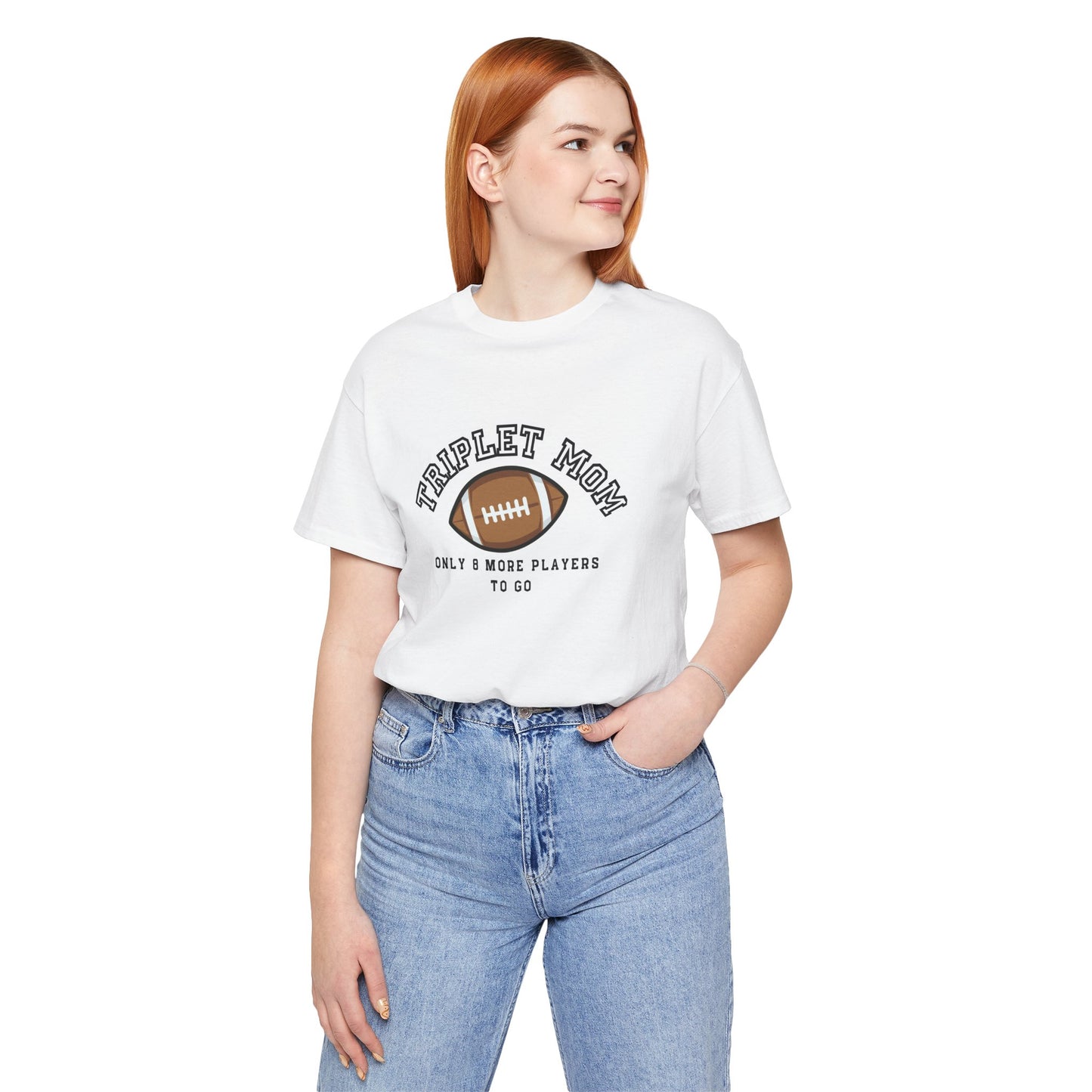 Triplet Mom Football T-Shirt "Only 8 More Players to Go" – Cute Mom & Sports Tee