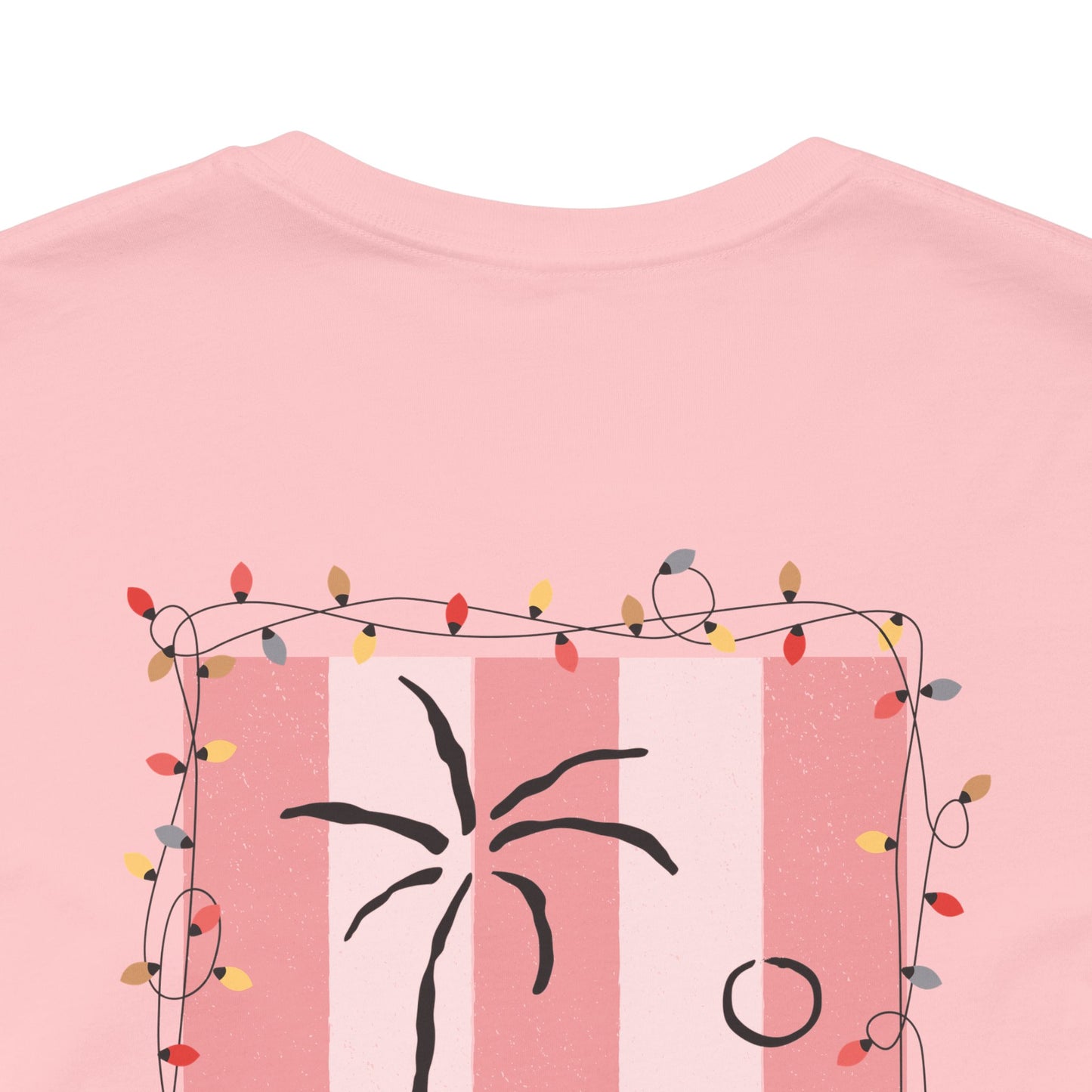 July Christmas Club — Tropical Palm & Holiday Lights Beach Shirt- FRONT AND BACK DESIGN