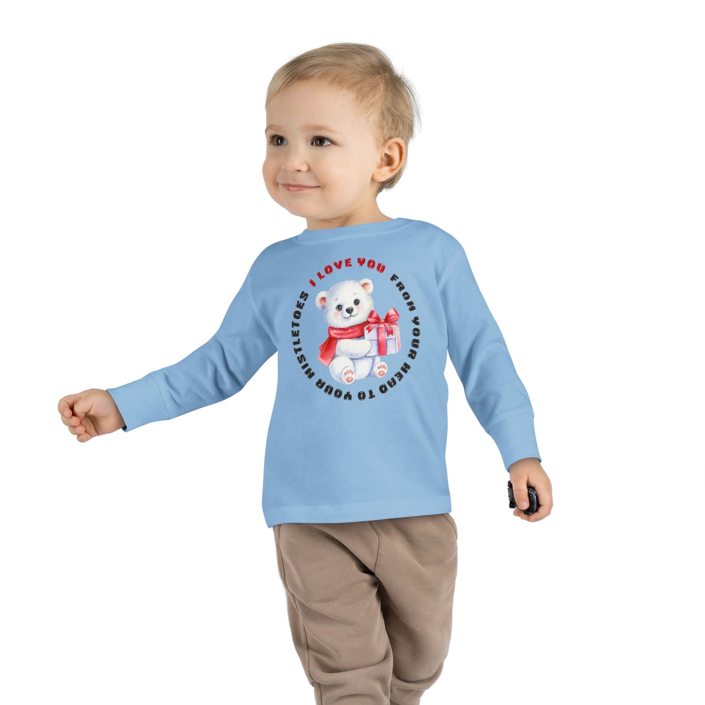 Toddler Long Sleeve Christmas Sweater  — 'I Love You from your head to your mistletoes' Polar Bear with Gift Decal