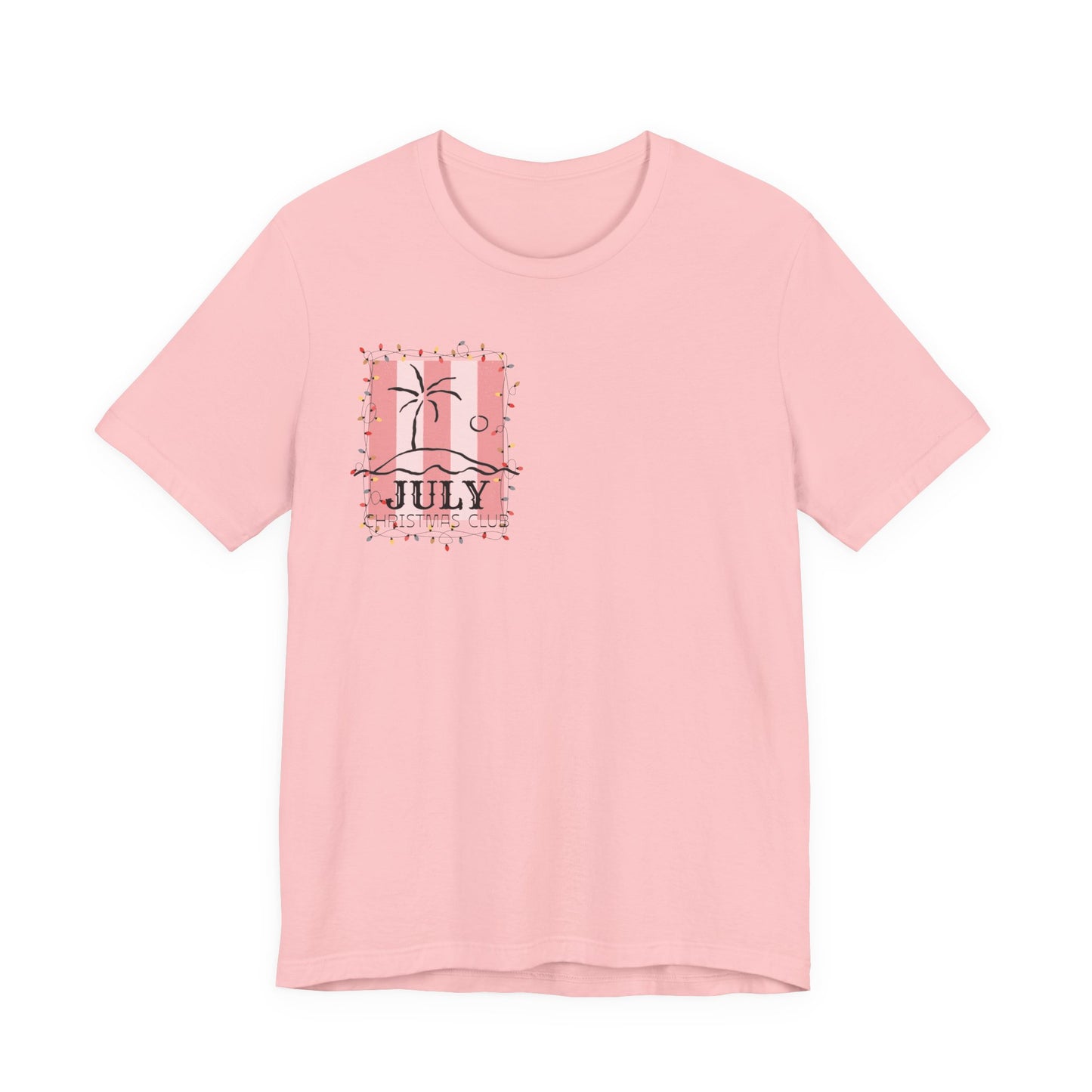 July Christmas Club — Tropical Palm & Holiday Lights Beach Shirt- FRONT AND BACK DESIGN