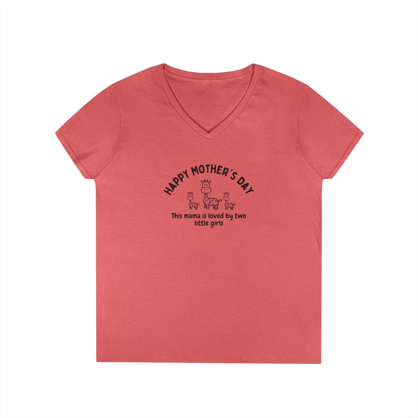 "Happy Mother's Day- This Mama is loved by two little girls"- V-Neck T-Shirt for Twin Girl Mamas