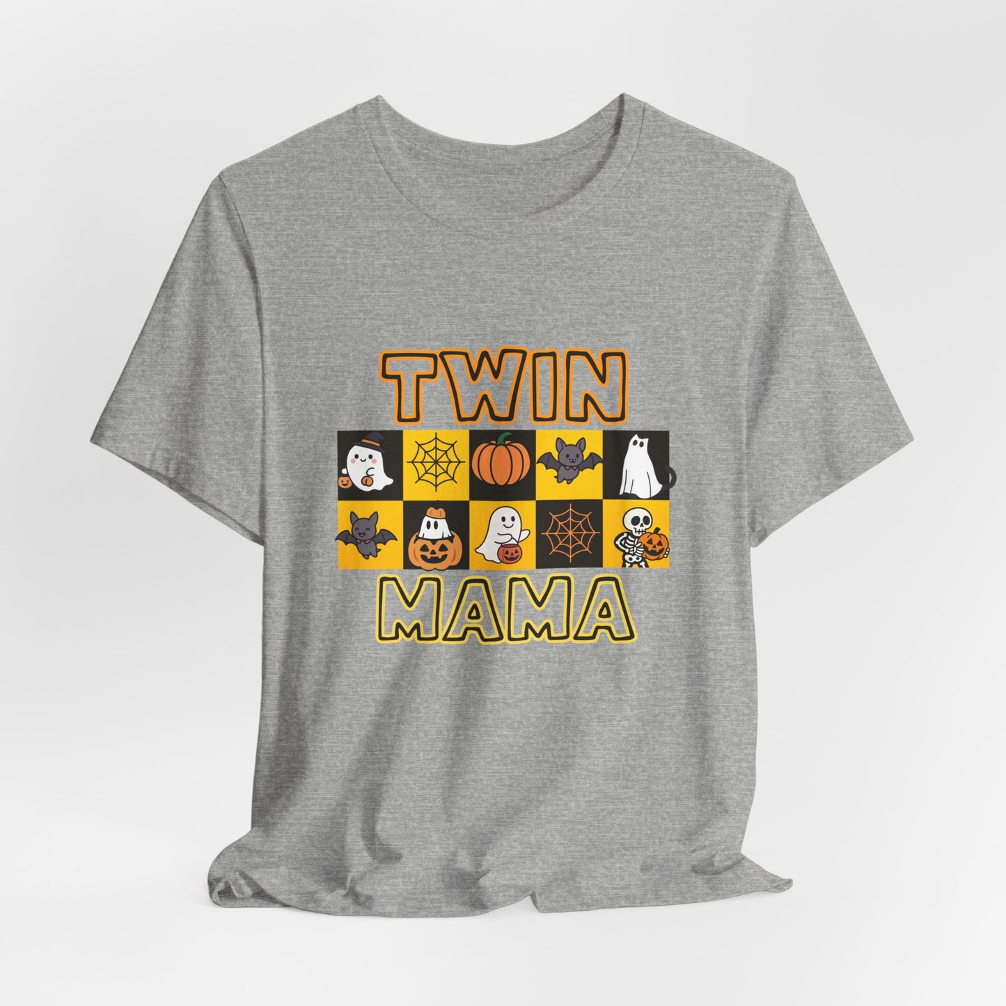 Twin Mama Halloween Tee – Cute Spooky Checkerboard Shirt for Twin Moms