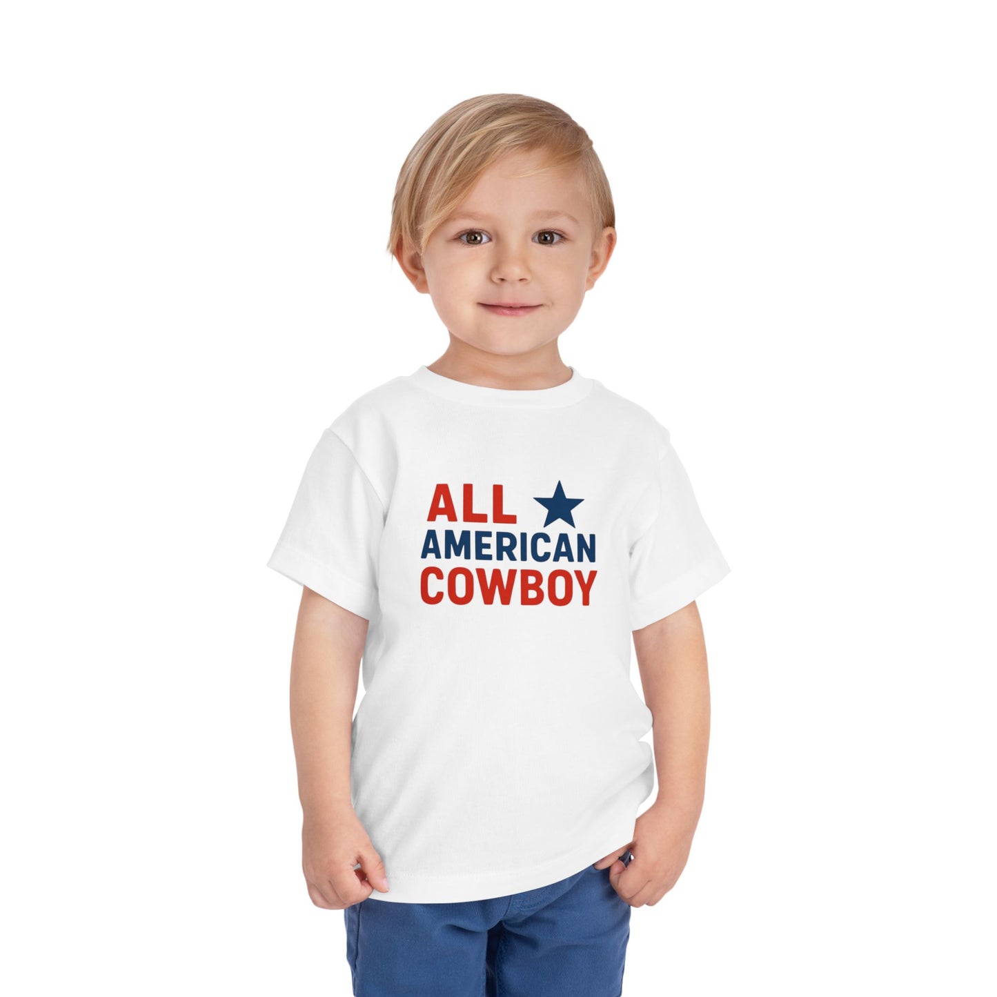 All American Cowboy Toddler Tee — Patriotic Kids Short Sleeve Shirt