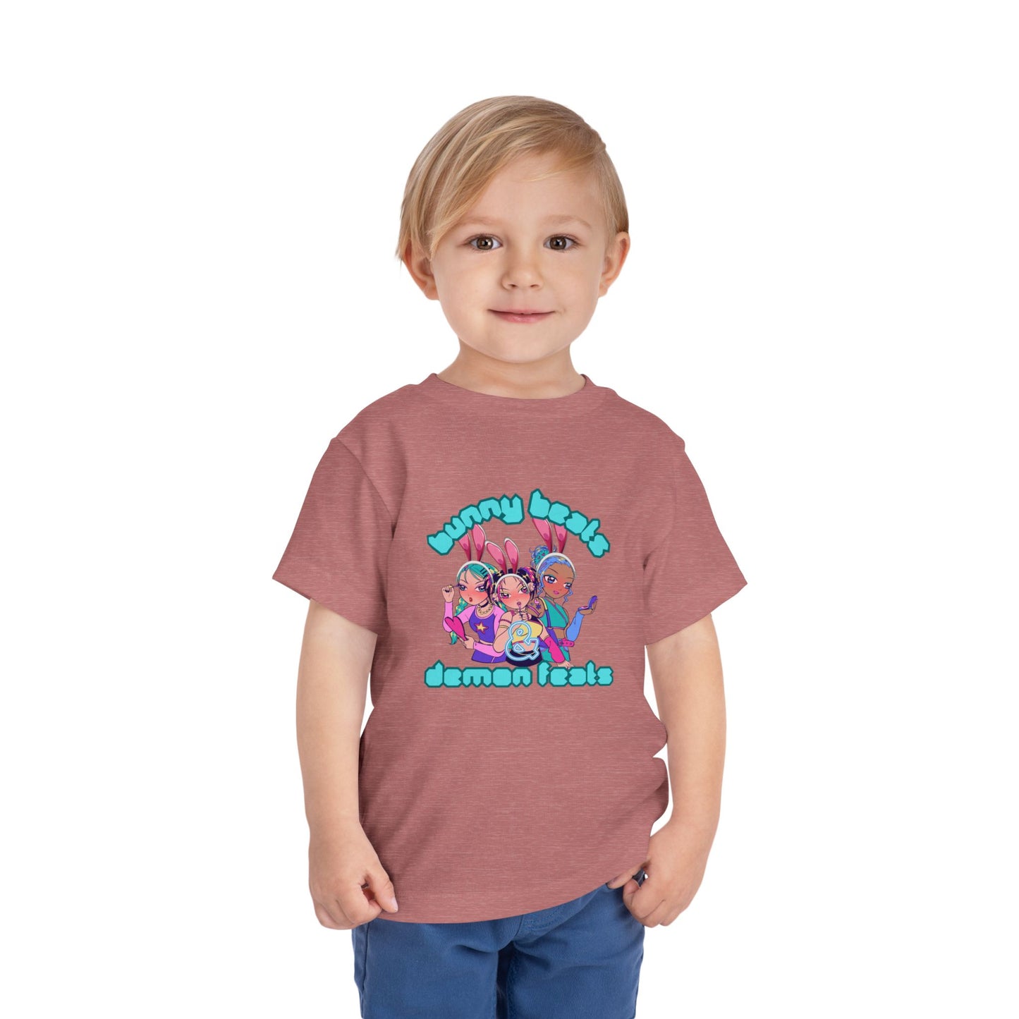 Kids 2-5 years K-Pop Anime Easter Tee - "bunny beats and demon feats" slogan