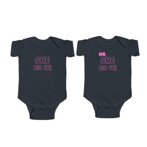 Twin Girls Set-She did it! No, She did it! (Two Bodysuits)
