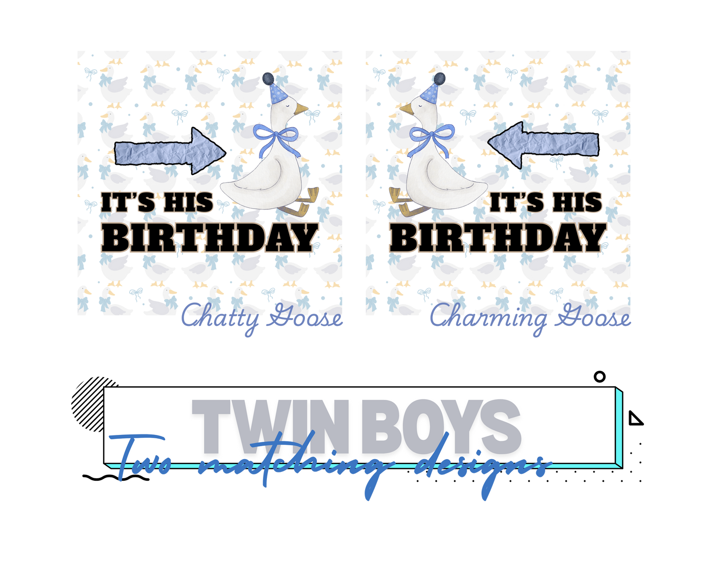 Chatty and Charming Goose Twin Birthday Boy Matching Sets